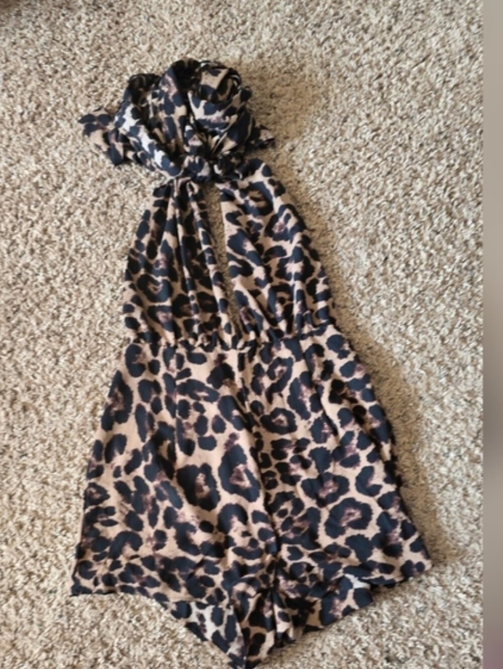 SHEIN Leopard Print Halter Romper - Tan & Black